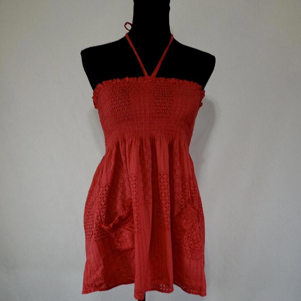 At Last Y2K Cotton Red Halter Top